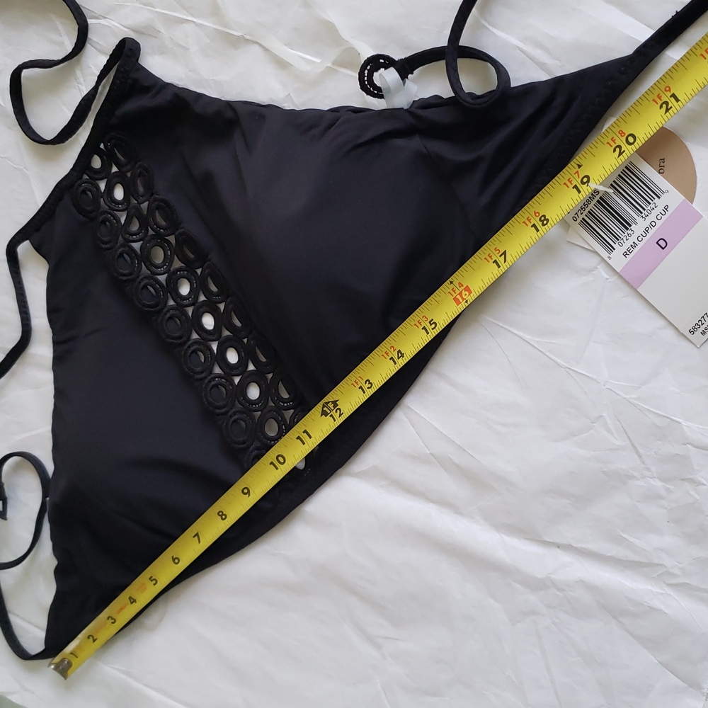 BECCA New BRA High Neck Bikini Top with Lace Macramé Inset NWT BLACK Sz D - Picture 14 of 15